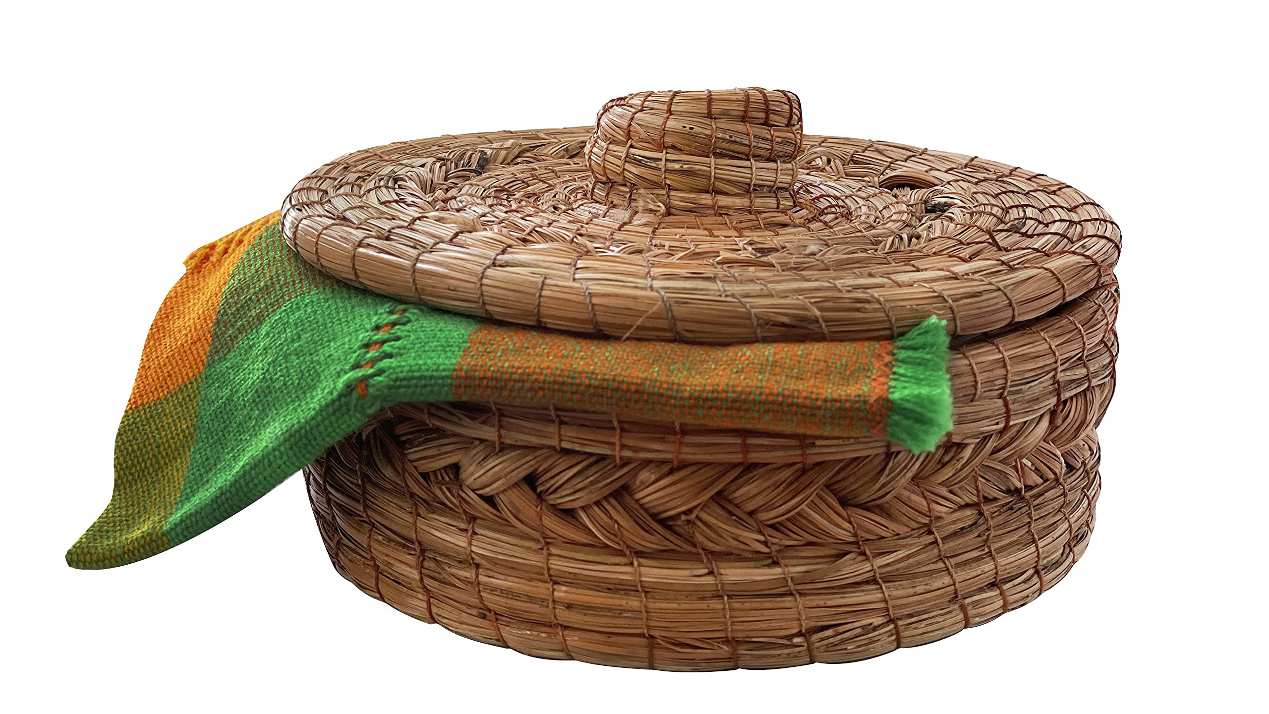 MEXTEQUIL - Authentic Mexican Tortilla Warmer Basket - Pine Needle Handwoven with Handloomed Cloth (Natural 7" w cloth)