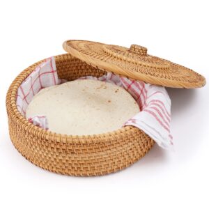 tortillada - 10 inches tortilla warmer/handcrafted basket made of rattan incl. 100% cotton towel