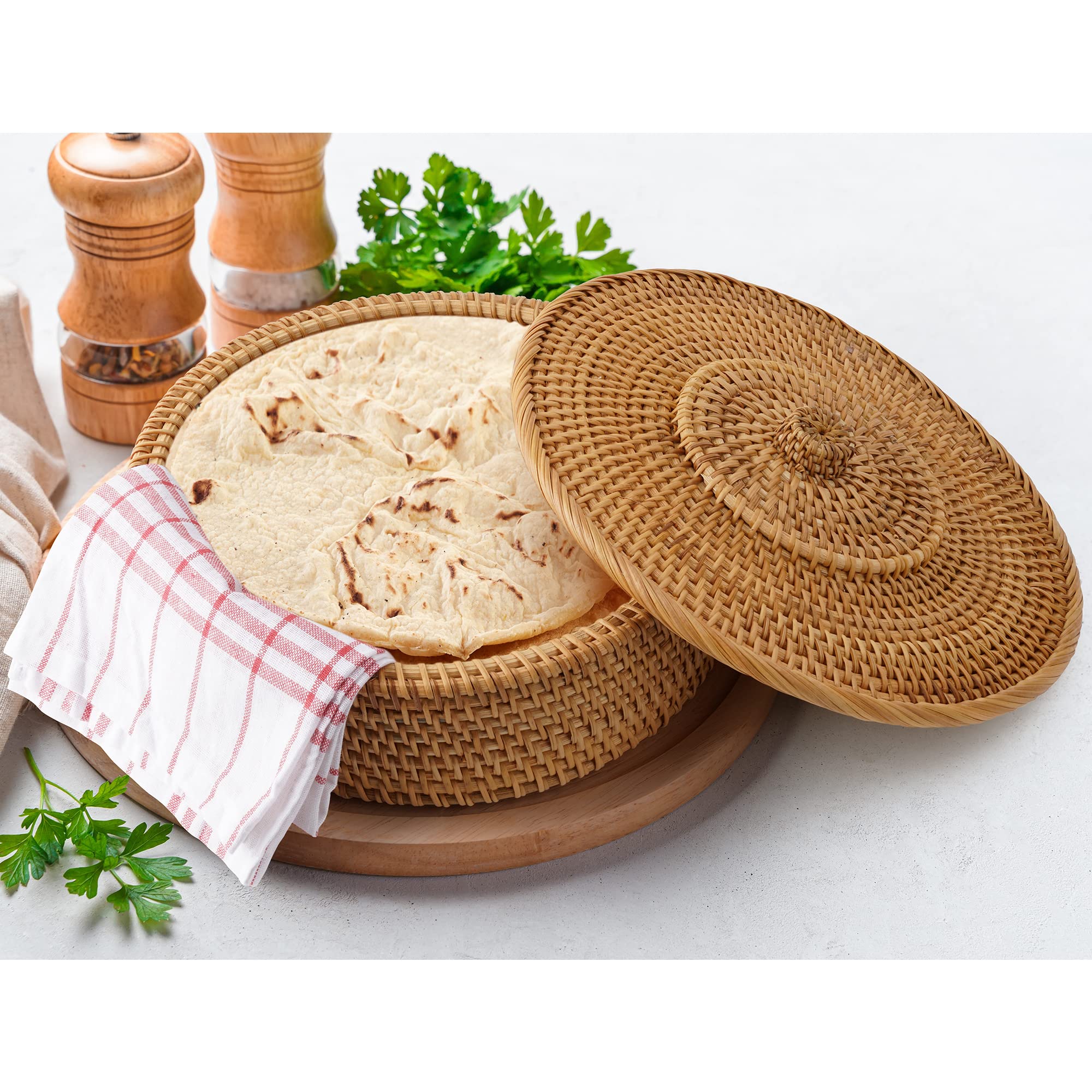 Tortillada - 10 Inches Tortilla Warmer/handcrafted basket made of rattan incl. 100% cotton towel