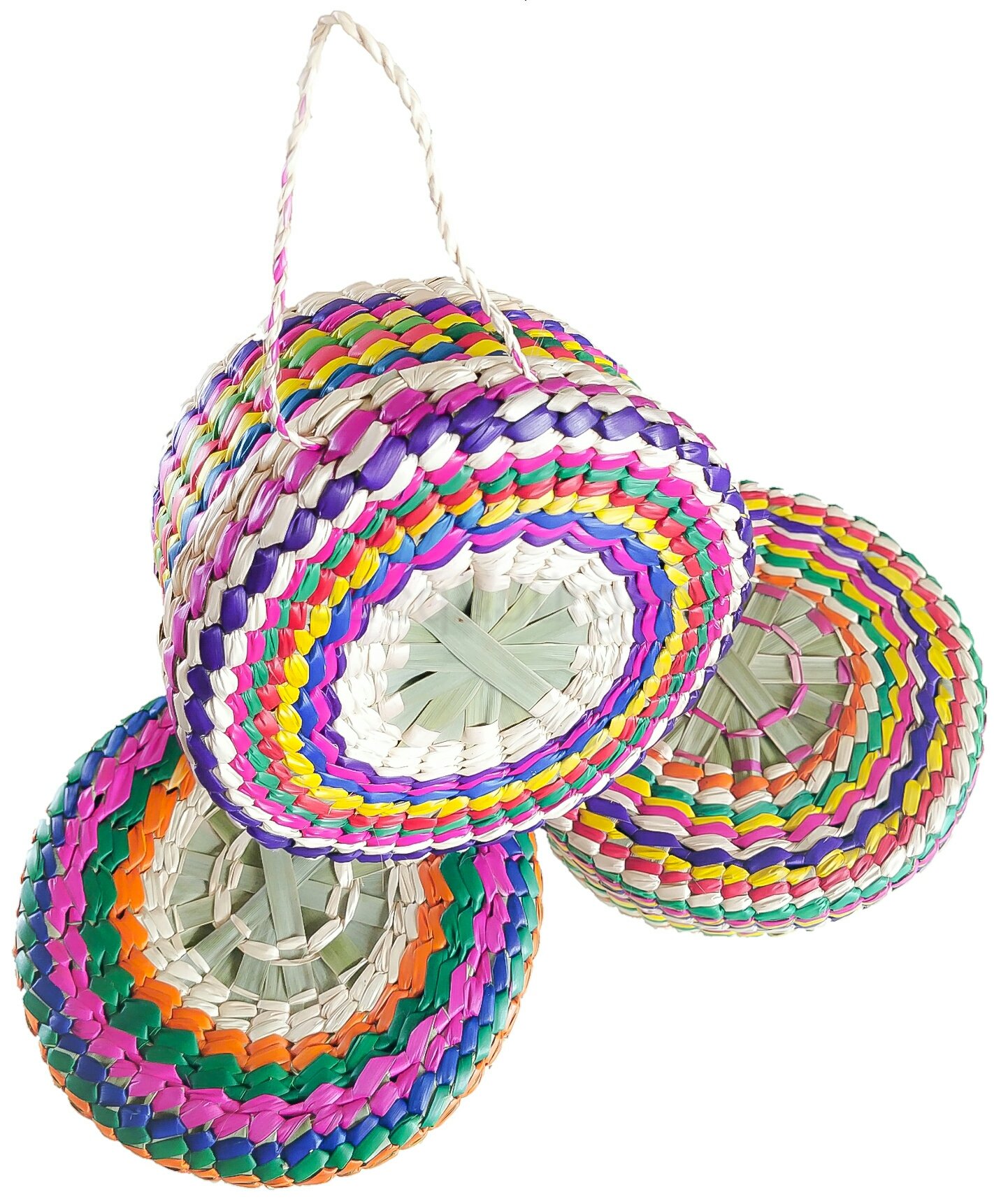 Handwoven Palm Baskets & Tortilla Cloths by Jacq & Jürgen - 2 Pack Multicolor M and L Sizes Mexican Retro 100% Palm Tortilleros Bundle