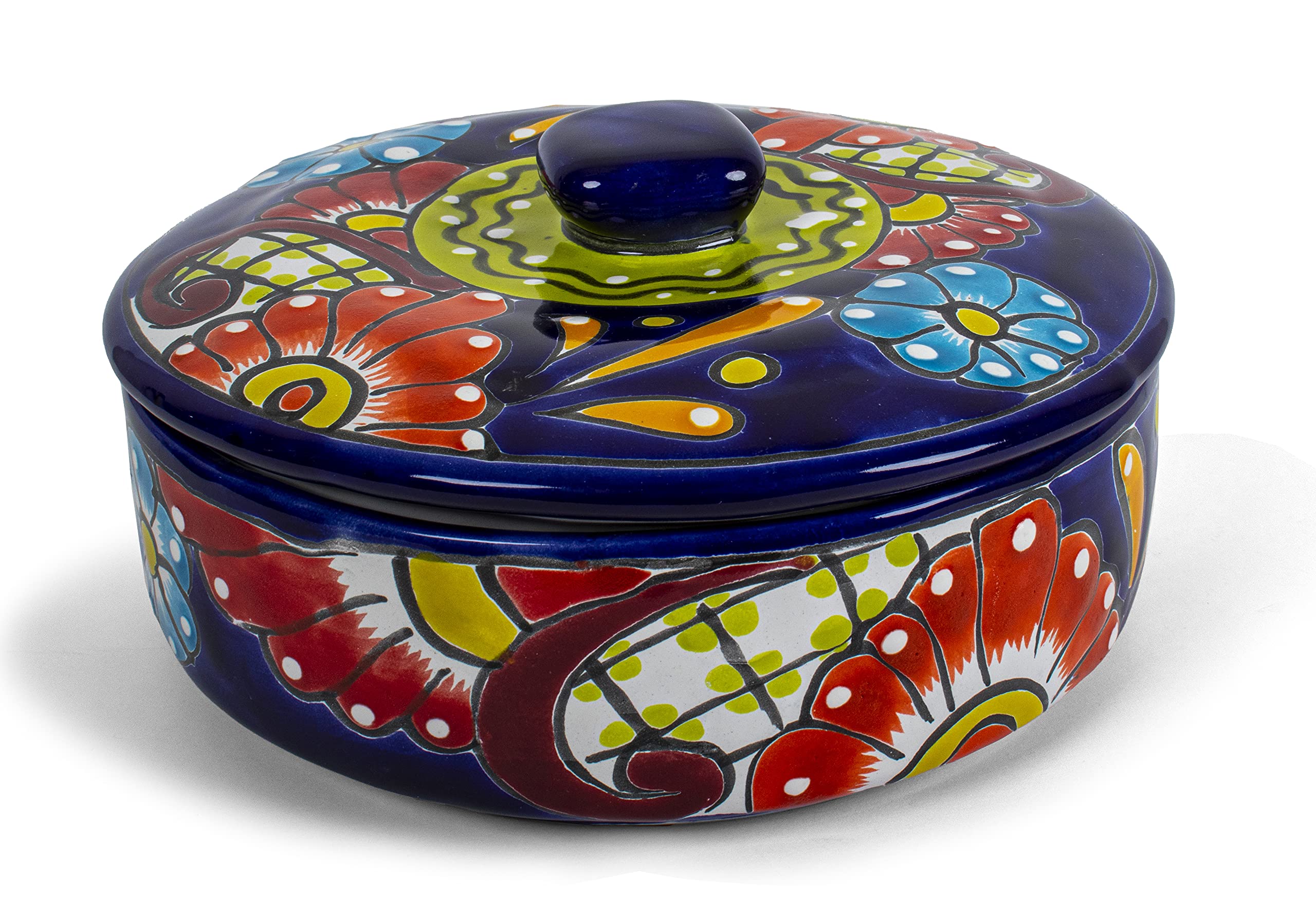 FESTMEX Genuine Mexican Talavera Hand Painted Tortillero Ceramic Tortilla warmer bowl with lid Handmade in Mexico by Artisans (Floral)