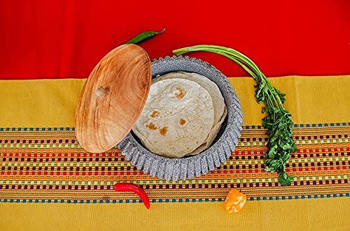 CEMCUI Tortilla Holder Made From Volcanic Rock, Wooden Lid, Handmade Tortillero, Tortilla warmer