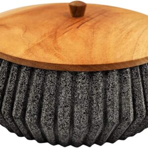 CEMCUI Tortilla Holder Made From Volcanic Rock, Wooden Lid, Handmade Tortillero, Tortilla warmer