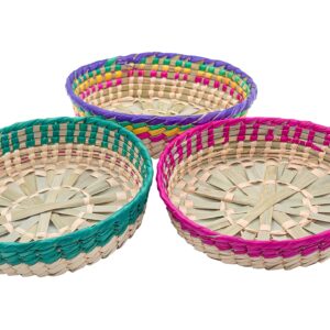 Mexican Tortilla Basket Set - Large Tortilla Warmer 8 inches - Vibrant Tortilla Holder, Pancake Warmer, Taco Keeper - Authentic Tortillero Set for Kitchen, Party Mexican Décor (3, 1/2 Kg)