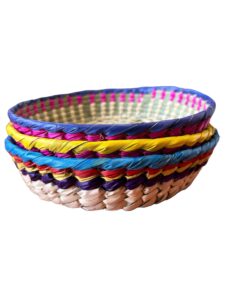 mi pueblo tortilla warmer, handwoven basket for parties, tortillas, chips, candy and more, (tortillero para fiesta) unique assorted colors, pack of 3, made in mexico