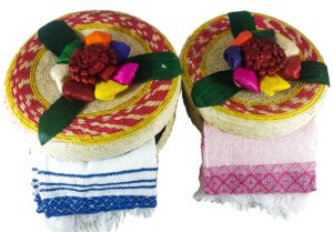 handwoven basket & tortilla cloths by jacq & jürgen - 2 pack natural medium and large floral bundle – 100% palm mexican art