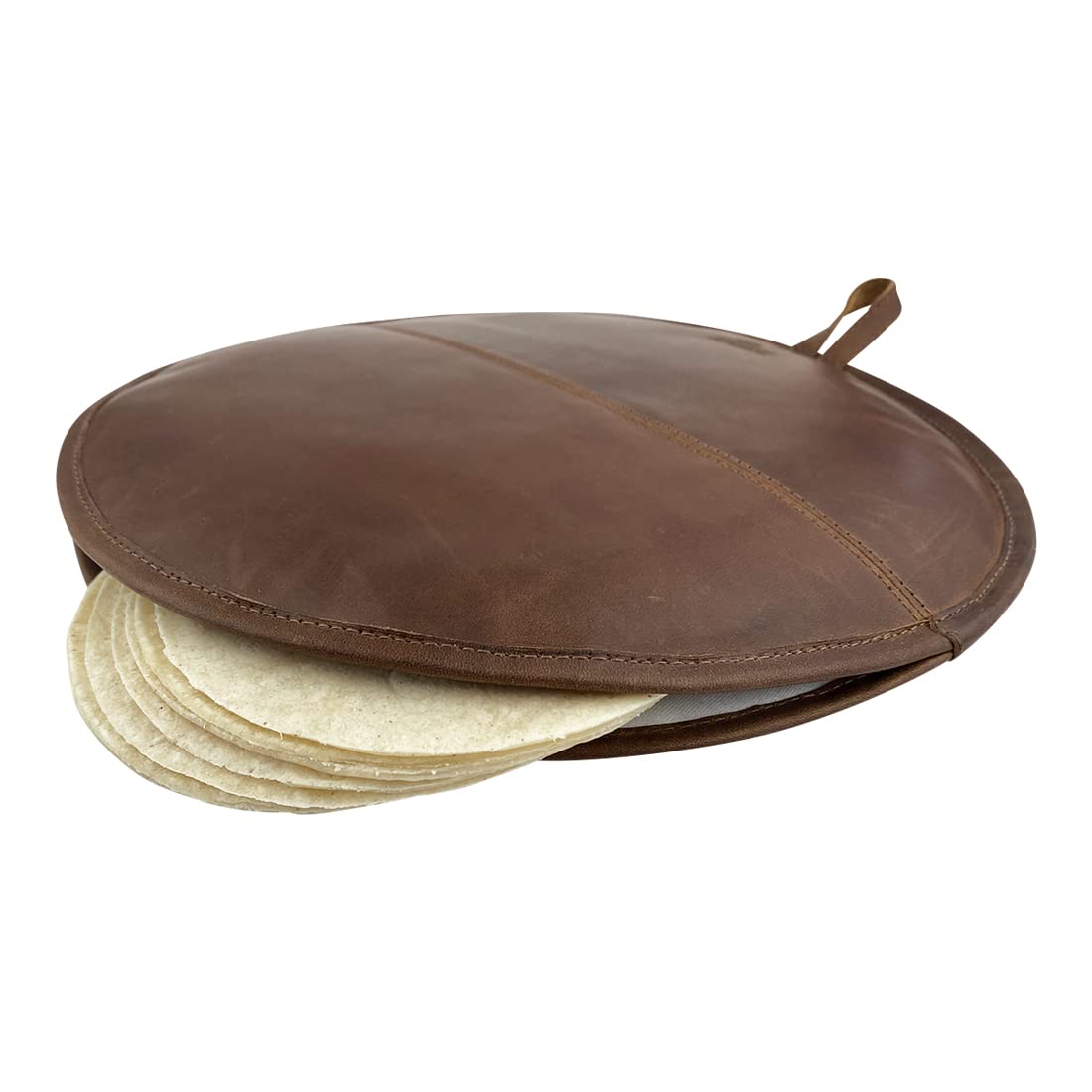 Cast Leather Co., Tortilla Warmer Handmade from Full Grain Leather - Bourbon Brown