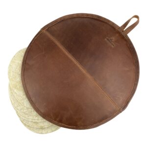 Cast Leather Co., Tortilla Warmer Handmade from Full Grain Leather - Bourbon Brown