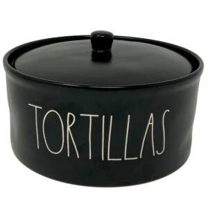 rae dunn by magenta tortillas ceramic ll tortilla warmer holder with lid (black)