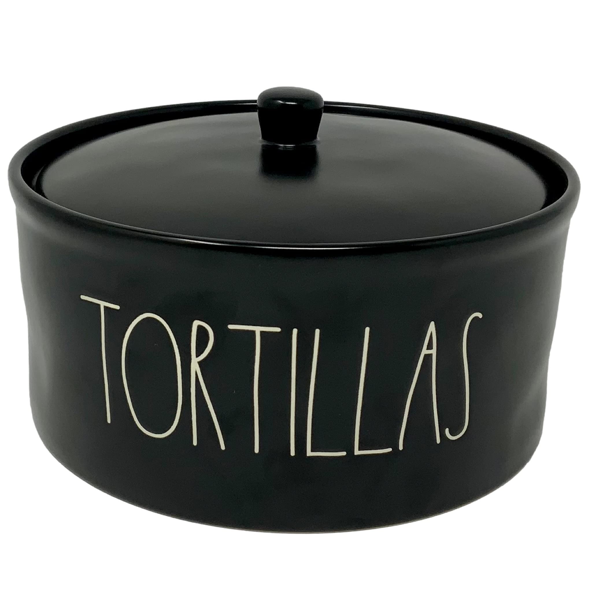 Rae Dunn By Magenta TORTILLAS Ceramic LL Tortilla Warmer Holder With Lid (Black)