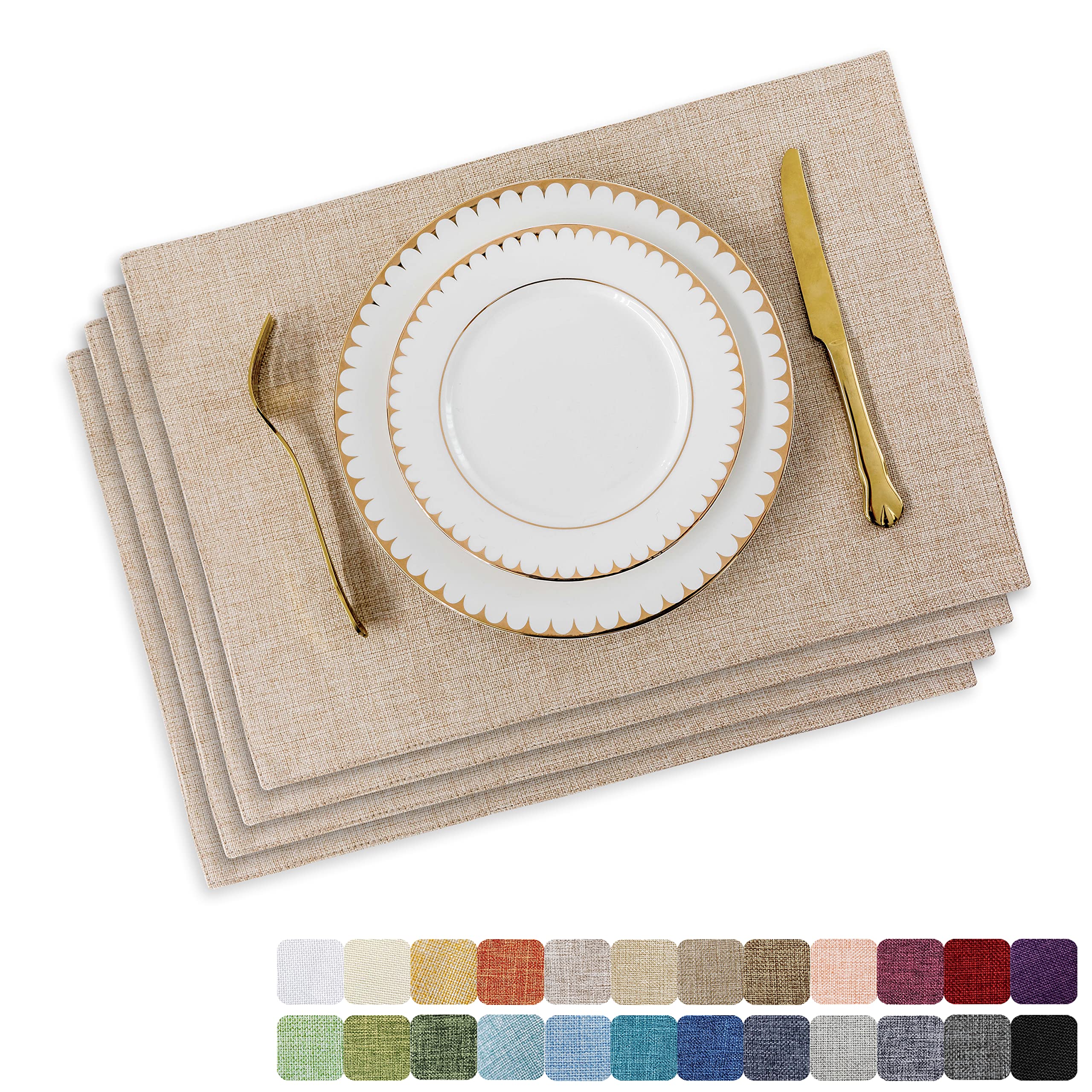 Home Brilliant Placemats Set of 4 Heat Resistant Dining Table Place Mats Plate Mat Cloth Placemats Spring Kitchen Table Mats Indoor Outdoor, Light Linen