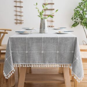 oubonun cotton linen rectangular table cloth, wrinkle resistant, waterproof tablecloth, washable farmhouse table cover with tassels for kitchen dining party, 55''x102'', 8-10 seats, grey