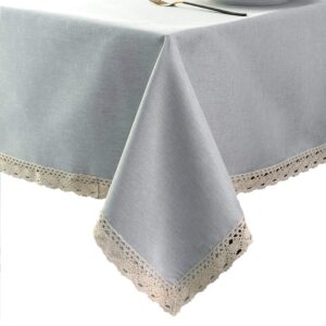 ehousehome faux linen tablecloth with lace trim - waterproof/spill proof/stain resistant/wrinkle free/oil proof - for banquet, parties,dinner,kitchen,wedding,holiday,silver grey square 70x70inch