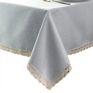 EHouseHome Faux Linen Tablecloth with Lace Trim - Waterproof/Spill Proof/Stain Resistant/Wrinkle Free/Oil Proof - for Banquet, Parties,Dinner,Kitchen,Wedding,Holiday,Silver Grey Square 70X70Inch