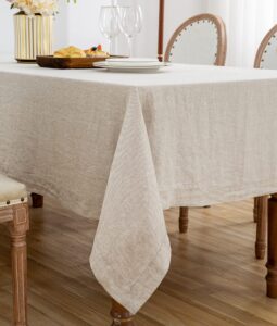 l linen world 100% linen tablecloth,60x90 inch natural french flax rectangular oblong table cloth for kitchen, dining, party,indoor,outdoor,weddings,decorative valentine's day,spring,easter