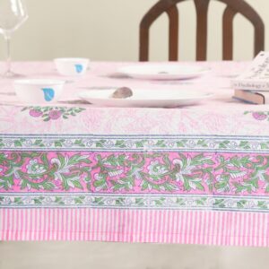 ABHOOH Hand Block Print Tablecloth for Rectangle Table, Block Print Table Cover for Kitchen Dinning Tabletop Decoration Parties Weddings Bithday Christmas (60 X 108 Inches)