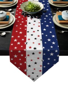 independence day table runner with cotton linen blend,july 4th red white blue table top covers table runner decorations for indoor outdoor party holiday wedding dining table-13 x 70inch long