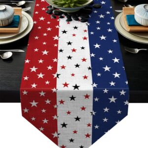 Independence Day Table Runner with Cotton Linen Blend,July 4th Red White Blue Table Top Covers Table Runner Decorations for Indoor Outdoor Party Holiday Wedding Dining Table-13 x 70inch Long