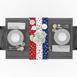 Independence Day Table Runner with Cotton Linen Blend,July 4th Red White Blue Table Top Covers Table Runner Decorations for Indoor Outdoor Party Holiday Wedding Dining Table-13 x 70inch Long