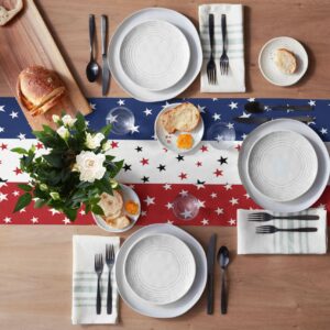 Independence Day Table Runner with Cotton Linen Blend,July 4th Red White Blue Table Top Covers Table Runner Decorations for Indoor Outdoor Party Holiday Wedding Dining Table-13 x 70inch Long