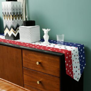 Independence Day Table Runner with Cotton Linen Blend,July 4th Red White Blue Table Top Covers Table Runner Decorations for Indoor Outdoor Party Holiday Wedding Dining Table-13 x 70inch Long