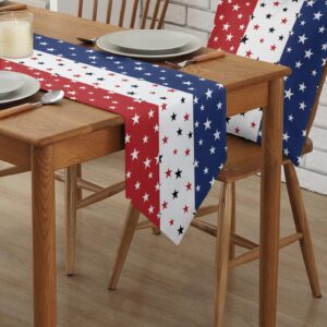 Independence Day Table Runner with Cotton Linen Blend,July 4th Red White Blue Table Top Covers Table Runner Decorations for Indoor Outdoor Party Holiday Wedding Dining Table-13 x 70inch Long