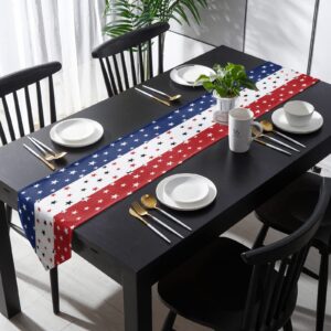 Independence Day Table Runner with Cotton Linen Blend,July 4th Red White Blue Table Top Covers Table Runner Decorations for Indoor Outdoor Party Holiday Wedding Dining Table-13 x 70inch Long