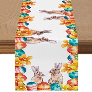 flyart easter table runner, easter decorations table runner easter bunny easter eggs table runners, easter decor kitchen dining table runner for holiday home party farmhouse spring decor (13x72 inch)