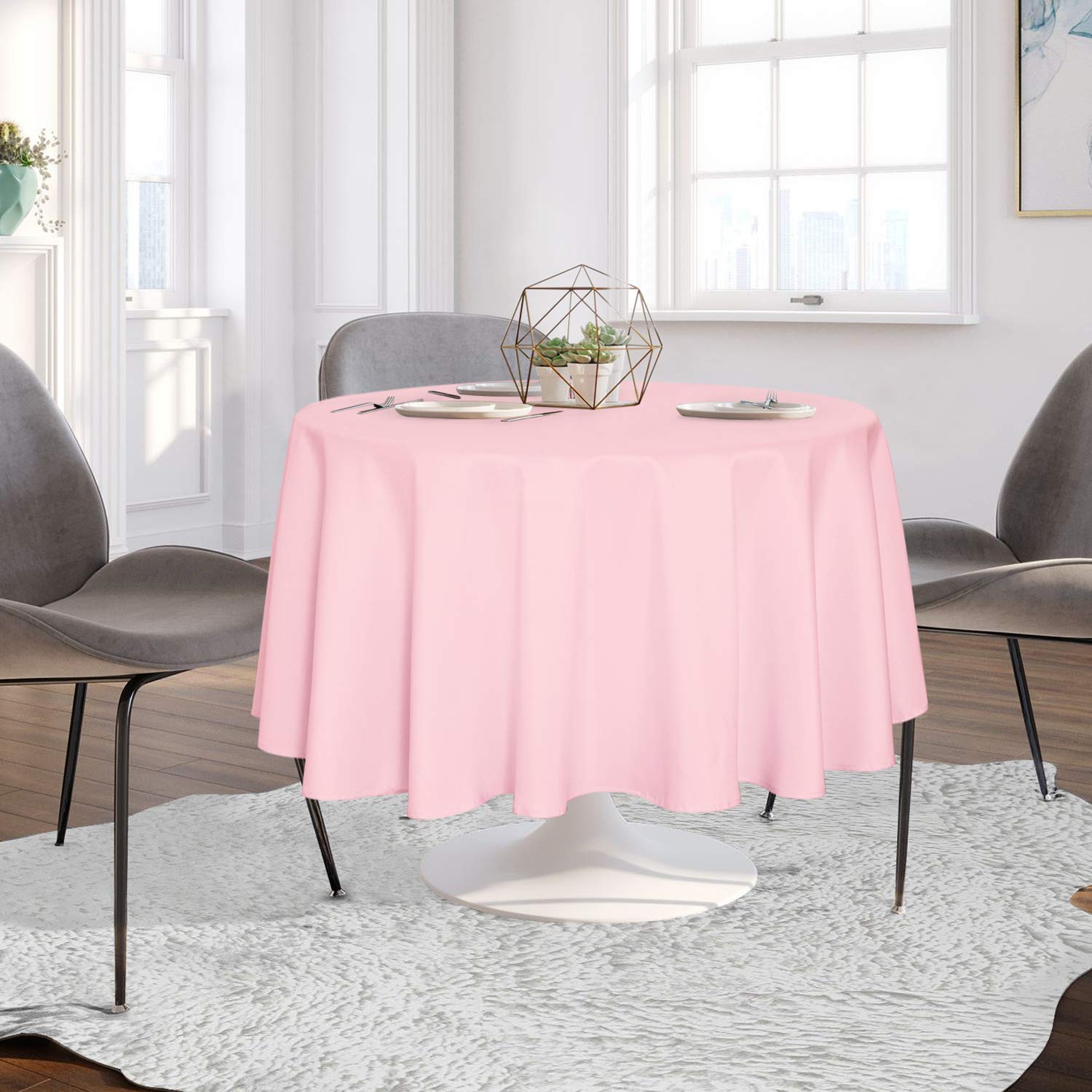 sancua Round Tablecloth - 90 Inch - Water Resistant Spill Proof Washable Polyester Table Cloth Decorative Fabric Table Cover for Dining Table, Buffet Parties and Camping, Pink