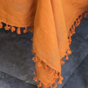 Dumlanrick Linen Table Cloth with Tassel - 100% Pure Linen 60x84 Inch Caramel Tablecloth, Washable Table Cover for Kitchen Dining Rectangle Tables Decoration