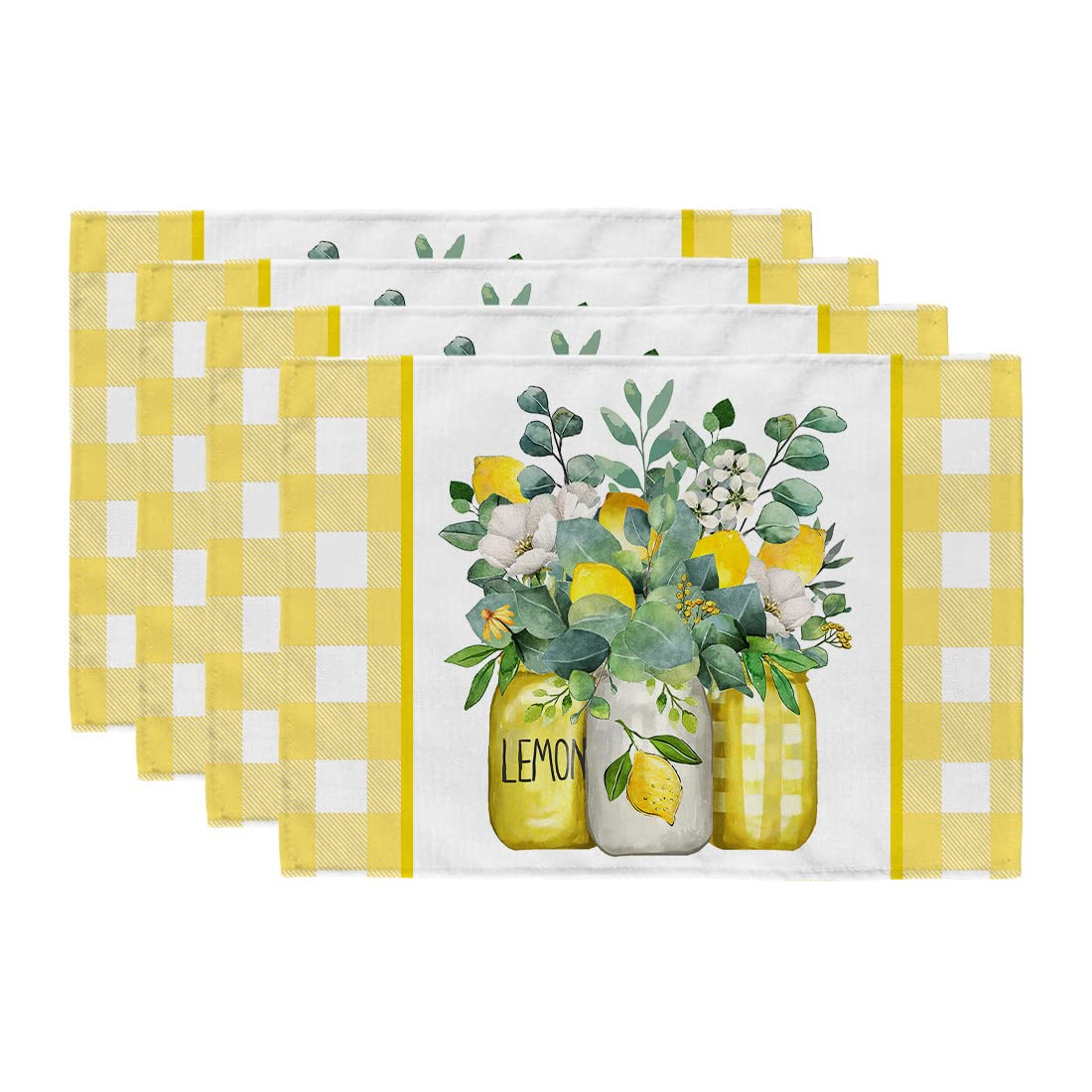 GEEORY Lemon Summer Placemats 12x18 Inch Set of 4 Yellow Vase Spring Table Mats Farmhouse Rustic Holiday Kitchen Dining Table Decoration for Indoor Outdoor Dinner Party Décor GP082-18