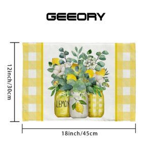 GEEORY Lemon Summer Placemats 12x18 Inch Set of 4 Yellow Vase Spring Table Mats Farmhouse Rustic Holiday Kitchen Dining Table Decoration for Indoor Outdoor Dinner Party Décor GP082-18