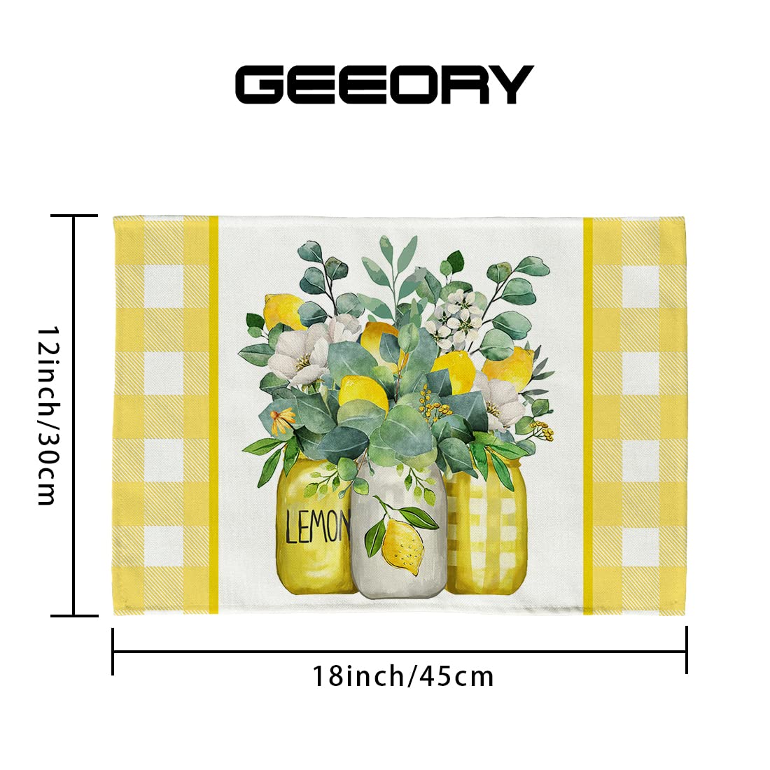 GEEORY Lemon Summer Placemats 12x18 Inch Set of 4 Yellow Vase Spring Table Mats Farmhouse Rustic Holiday Kitchen Dining Table Decoration for Indoor Outdoor Dinner Party Décor GP082-18