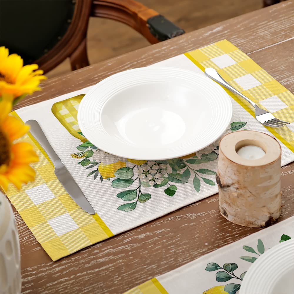 GEEORY Lemon Summer Placemats 12x18 Inch Set of 4 Yellow Vase Spring Table Mats Farmhouse Rustic Holiday Kitchen Dining Table Decoration for Indoor Outdoor Dinner Party Décor GP082-18