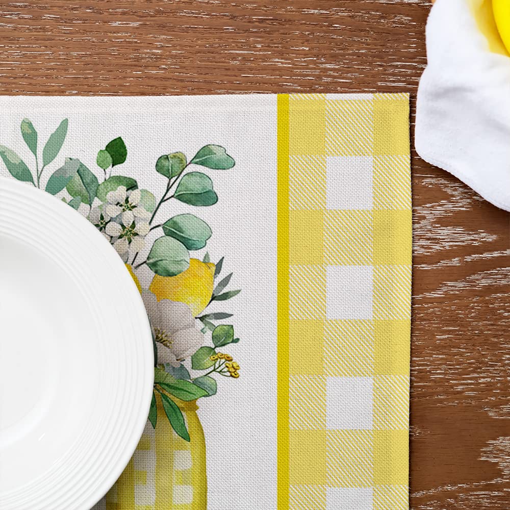 GEEORY Lemon Summer Placemats 12x18 Inch Set of 4 Yellow Vase Spring Table Mats Farmhouse Rustic Holiday Kitchen Dining Table Decoration for Indoor Outdoor Dinner Party Décor GP082-18