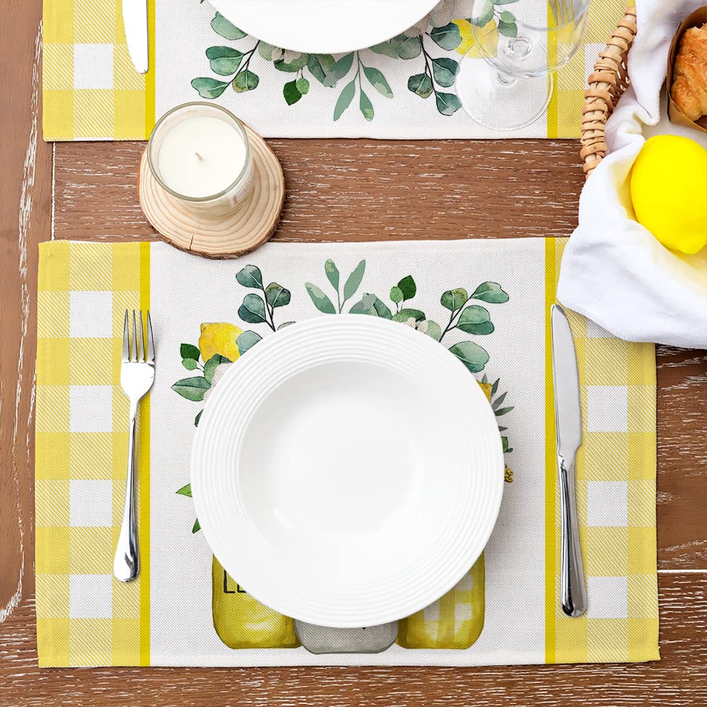 GEEORY Lemon Summer Placemats 12x18 Inch Set of 4 Yellow Vase Spring Table Mats Farmhouse Rustic Holiday Kitchen Dining Table Decoration for Indoor Outdoor Dinner Party Décor GP082-18