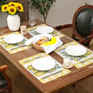 GEEORY Lemon Summer Placemats 12x18 Inch Set of 4 Yellow Vase Spring Table Mats Farmhouse Rustic Holiday Kitchen Dining Table Decoration for Indoor Outdoor Dinner Party Décor GP082-18