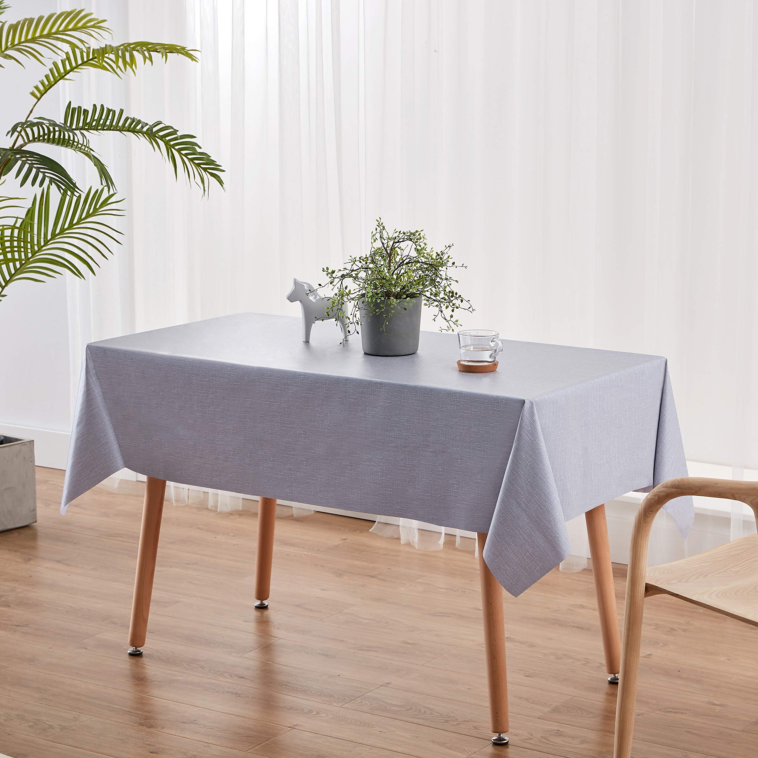 NLMUVW Vinyl Tablecloth Rectangle Grey PVC Table Cloth 100% Waterproof Oil Proof Wipe Clean Table Cover for Dining Kitchen Picnic, 54 x 78 inch