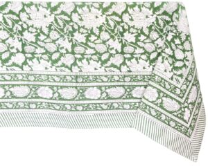atosii meraki green 100% cotton spring tablecloth, handblock print rectangle table cover for kitchen dining linen i parties, outdoors, christmas, wedding, easter decor 60 x 108 inches i 8 seater