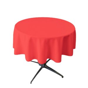 la linen polyester poplin washable round tablecloth, stain and wrinkle resistant table cover 58", fabric table cloth for dinning, kitchen, party, holiday 58-inch, coral, (tcpop58r_coralp55)