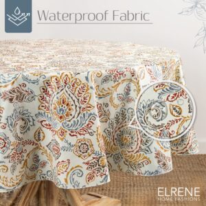 Elrene Home Fashions Ava Floral Jacobean Water- and Stain-Resistant Vinyl Tablecloth with Flannel Backing, 60 Inches X 84 Inches, Oval
