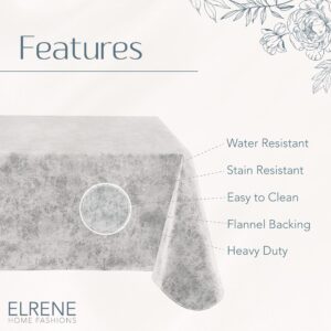 Elrene Home Fashions Mesa Marble Water- and Stain-Resistant Vinyl Tablecloth with Flannel Backing, 52 Inches X 52 Inches, Square, Gray/White