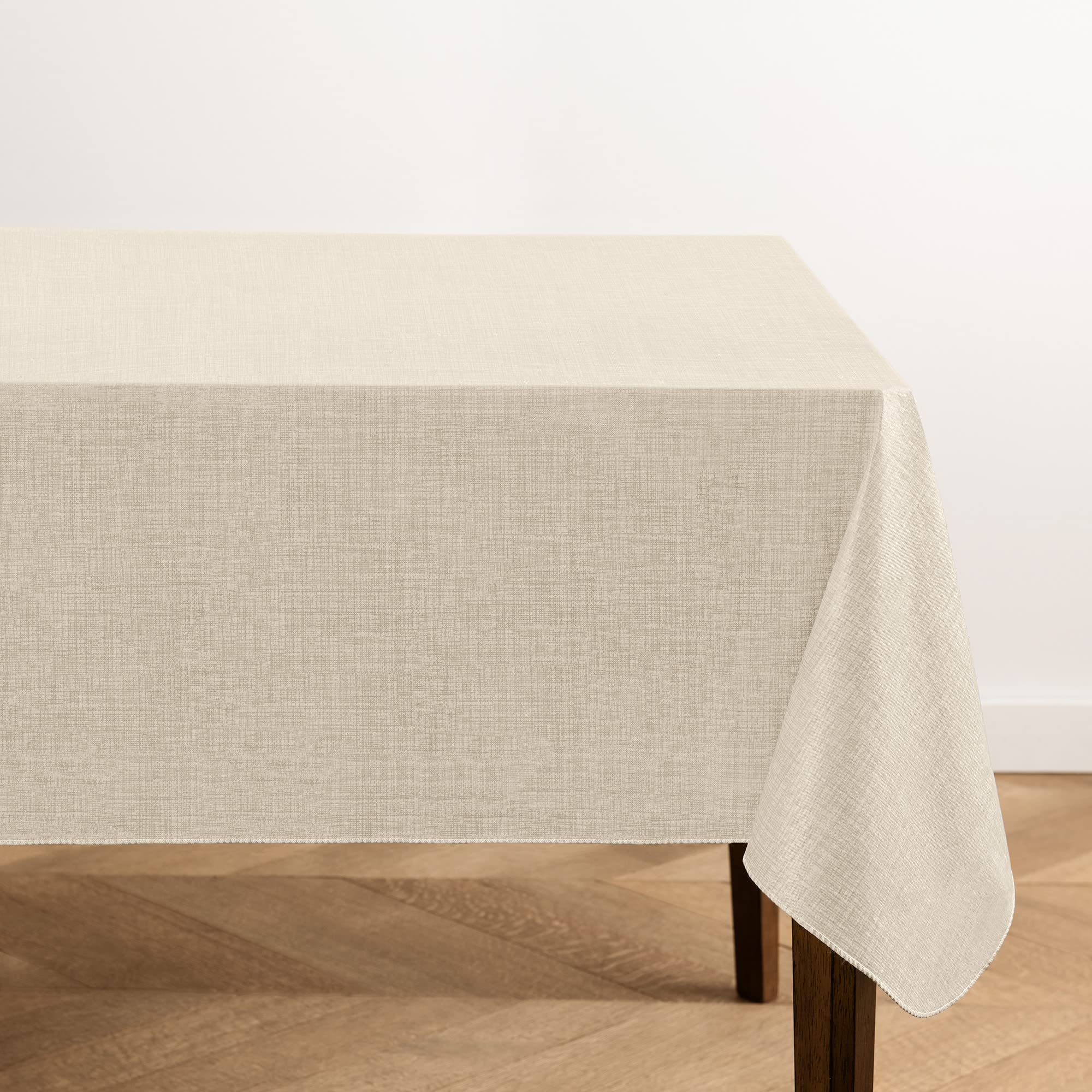 Elrene Home Fashions Monterey Linen Inspired Water- and Stain-Resistant Vinyl Tablecloth with Flannel Backing, 52 inches X 70 inches, Rectangle, Ivory