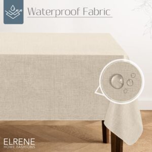 Elrene Home Fashions Monterey Linen Inspired Water- and Stain-Resistant Vinyl Tablecloth with Flannel Backing, 52 inches X 70 inches, Rectangle, Ivory