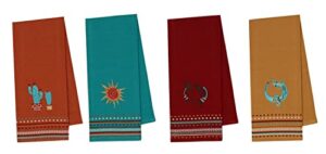 design imports southwest table linens, 18-inch by 28-inch dishtowels, set of 4, 1 cactus embroidered, 1 sun embroidered 1 kokopelli embroidered and 1 lizard embroidered