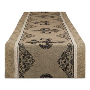 dii french style tabletop kitchen collection, reversible table runner, 14x108, fleur de lis stripe