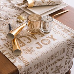 DII Holiday Dining Table Linen Metallic Fabric Kitchen Décor, Christmas Table Runner, 14x108, Gold Holiday Collage