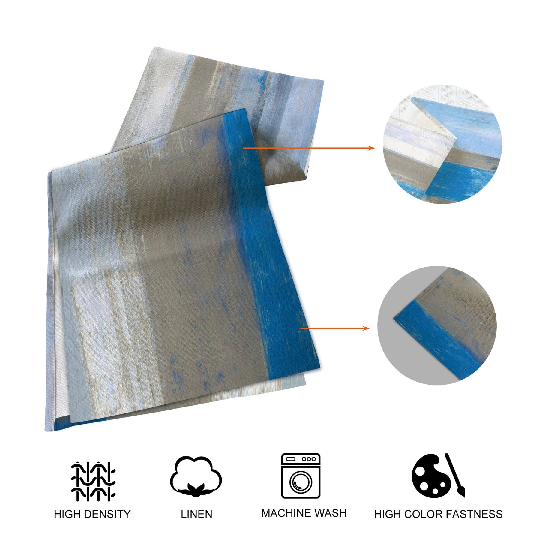 TQFZP Light Blue and Grey Abstract Modern Table Runner with Place Mats Set of 7 Graffiti Art Painting Linen Dining Mat Sets Washable Tabletop for Home Decorations 108 Inches Long