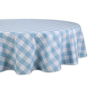 dii buffalo check collection, classic farmhouse tablecloth, tablecloth, 70" round, light blue & white