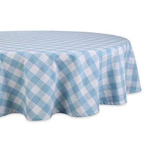 DII Buffalo Check Collection, Classic Farmhouse Tablecloth, Tablecloth, 70" Round, Light Blue & White